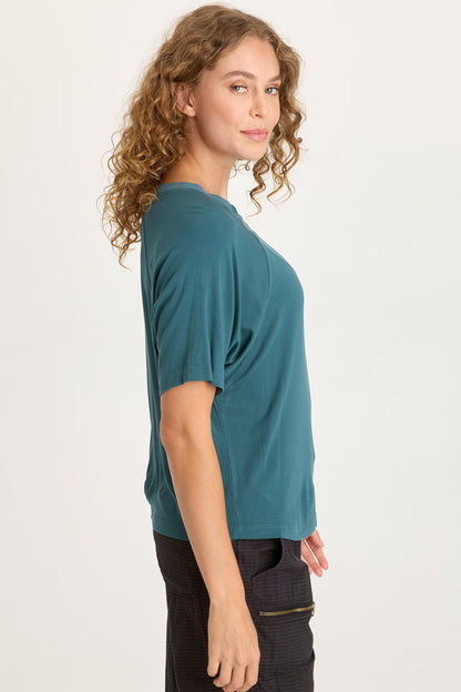 Lester Jersey Raglan Short Sleeve Tee with Partial Rib Collar Dark Night - XCVI
