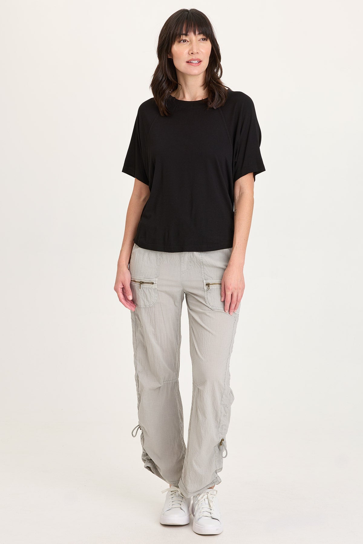 Lester Jersey Raglan Short Sleeve Tee with Partial Rib Collar Black - XCVI