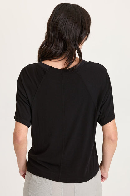 Lester Jersey Raglan Short Sleeve Tee with Partial Rib Collar Black - XCVI