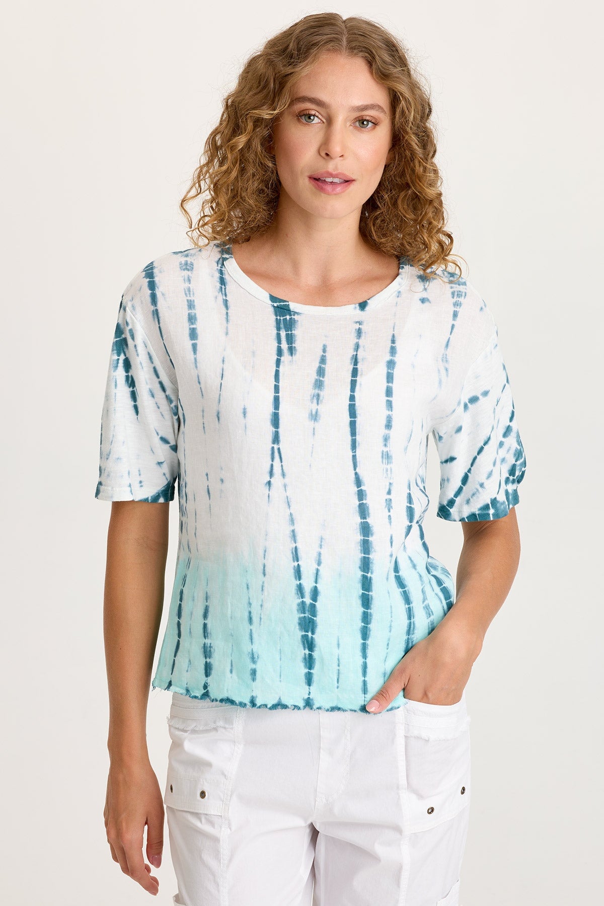 Esti Linen Long Short Sleeve Back Pleated Tee Elixir Wash Colossus - XCVI