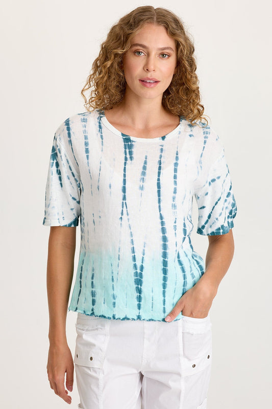 Esti Linen Long Short Sleeve Back Pleated Tee Elixir Wash Colossus - XCVI