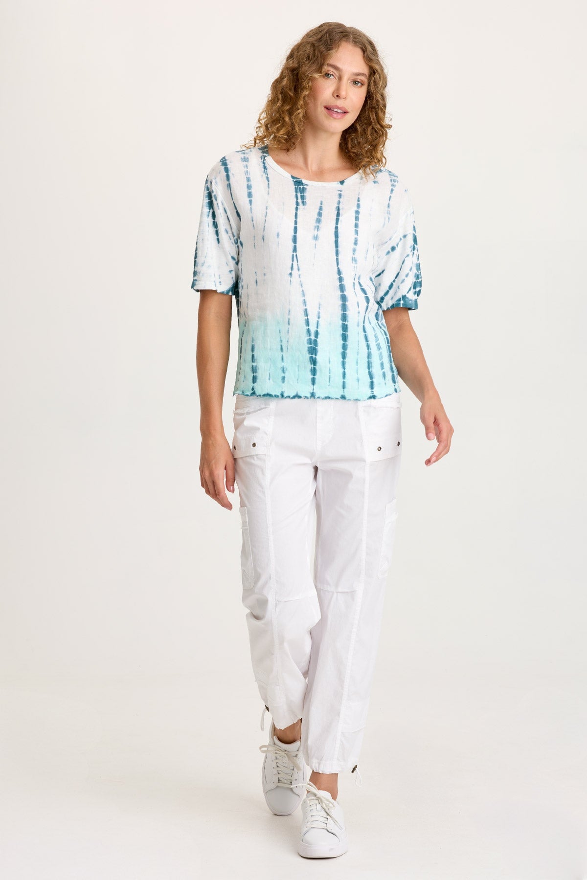 Esti Linen Long Short Sleeve Back Pleated Tee Elixir Wash Colossus - XCVI