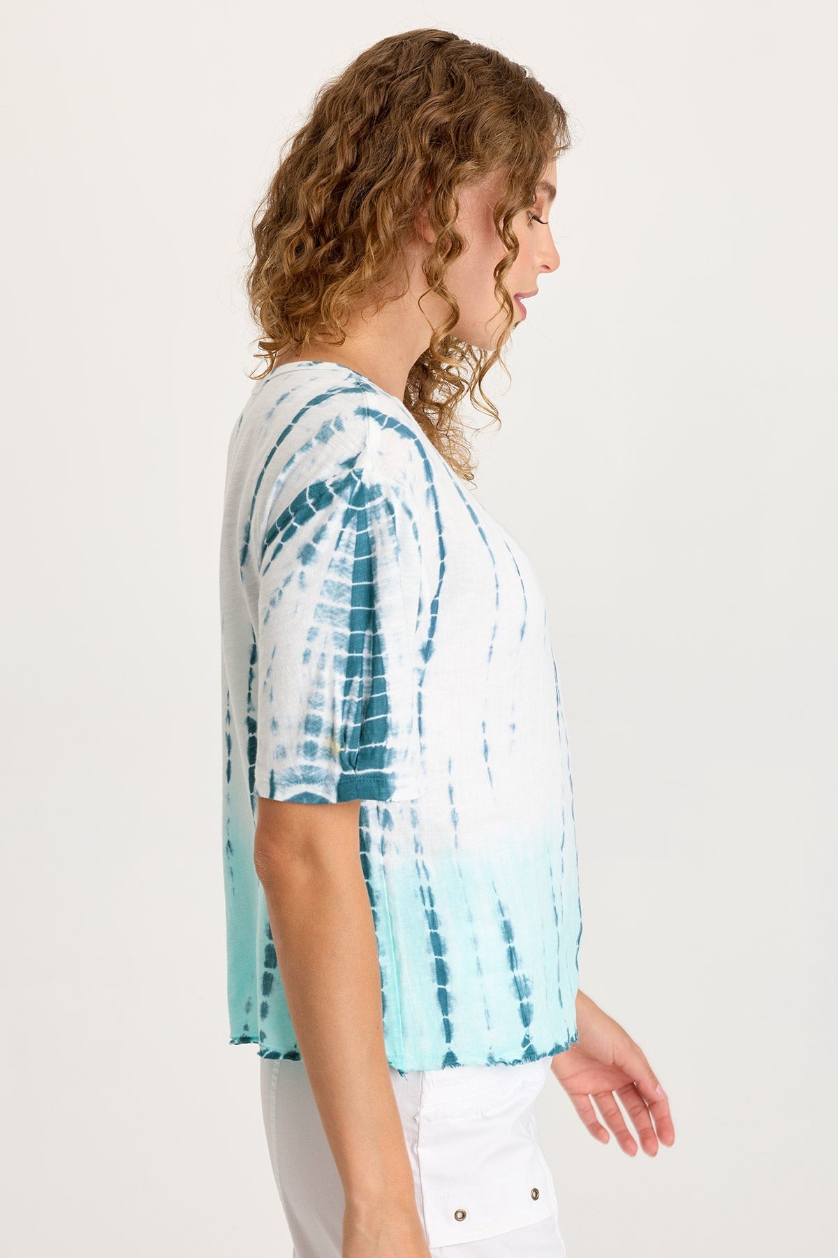 Esti Linen Long Short Sleeve Back Pleated Tee Elixir Wash Colossus - XCVI