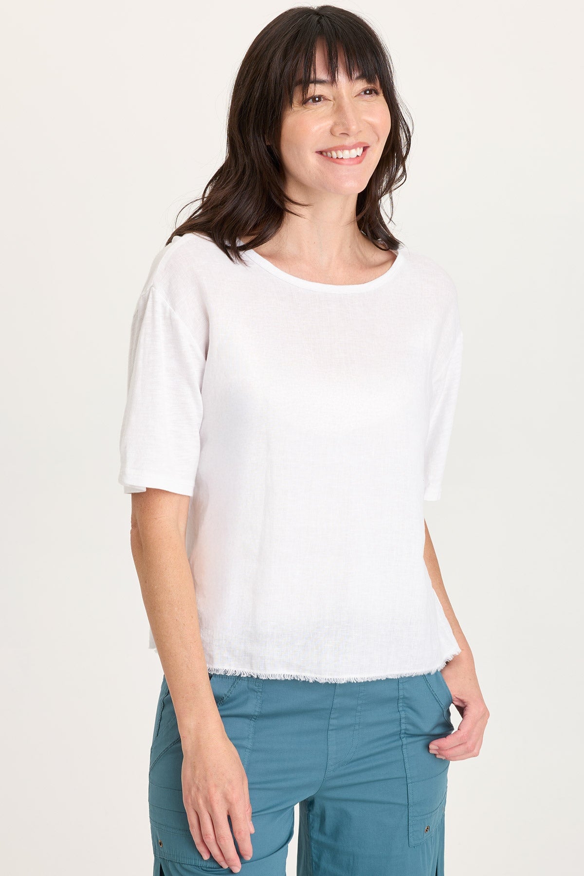 Esti Linen Long Short Sleeve Back Pleated Tee White - XCVI