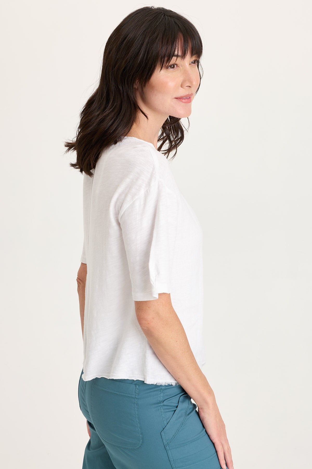 Esti Linen Long Short Sleeve Back Pleated Tee White - XCVI