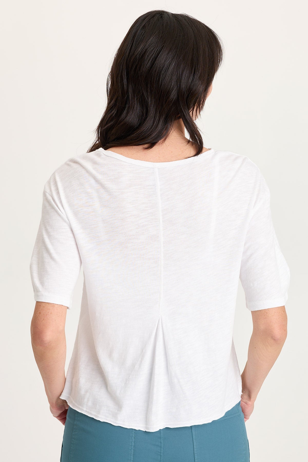 Esti Linen Long Short Sleeve Back Pleated Tee White - XCVI