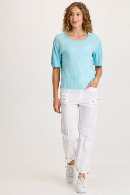 Esti Linen Long Short Sleeve Back Pleated Tee Mermaid Tail Pigment - XCVI