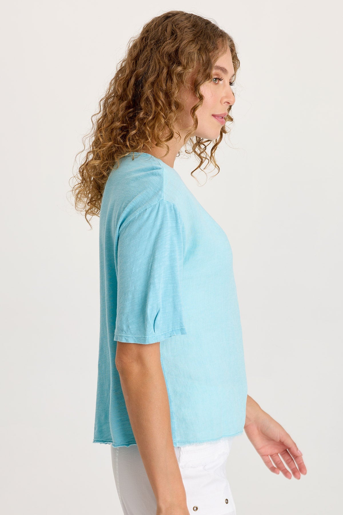 Esti Linen Long Short Sleeve Back Pleated Tee Mermaid Tail Pigment - XCVI