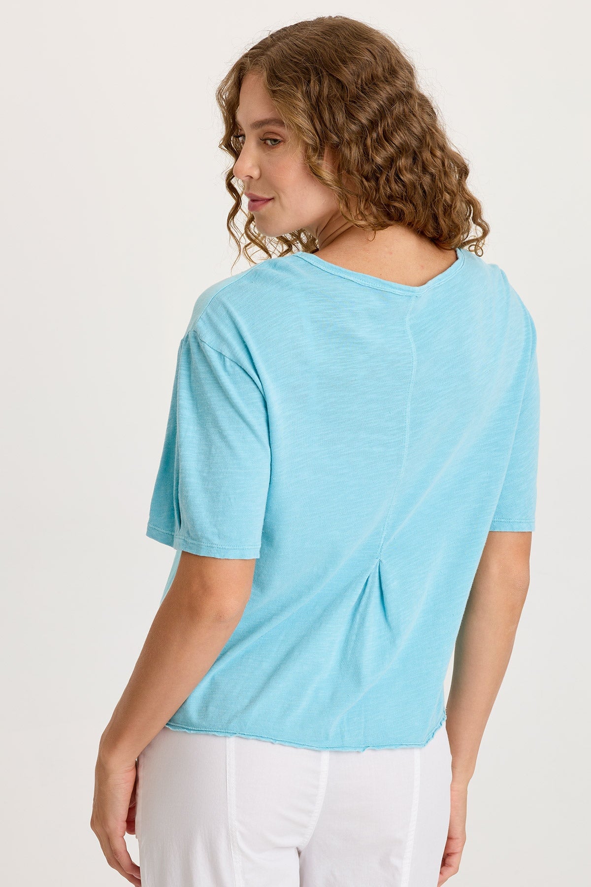 Esti Linen Long Short Sleeve Back Pleated Tee Mermaid Tail Pigment - XCVI