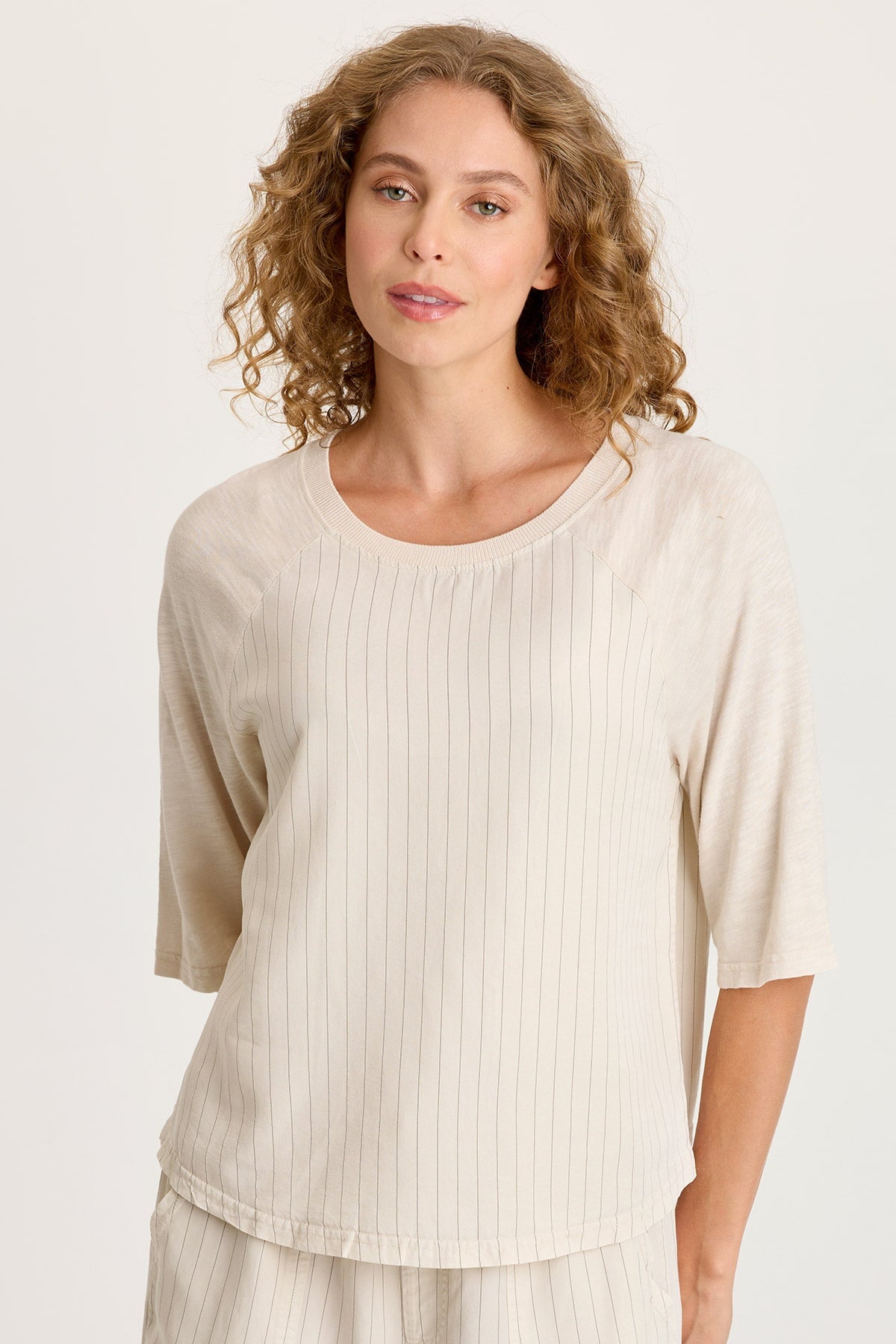 Jory Pinstripe Twill Raglan Short Sleeve Top Sonic Silver - XCVI