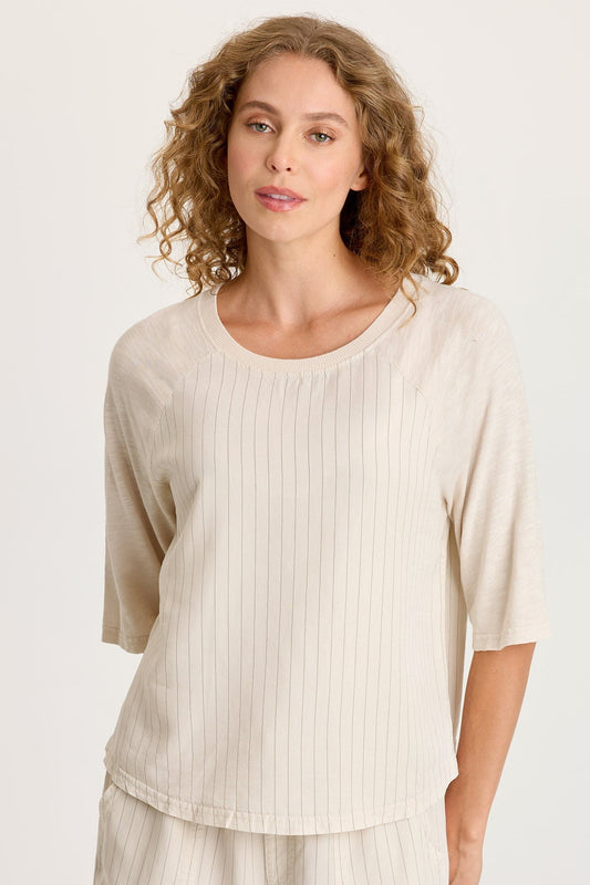 Jory Pinstripe Twill Raglan Short Sleeve Top Sonic Silver - XCVI