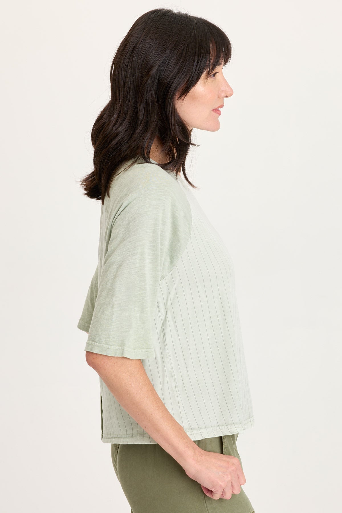 Jory Pinstripe Twill Raglan Short Sleeve Top Tradewind Pigment - XCVI