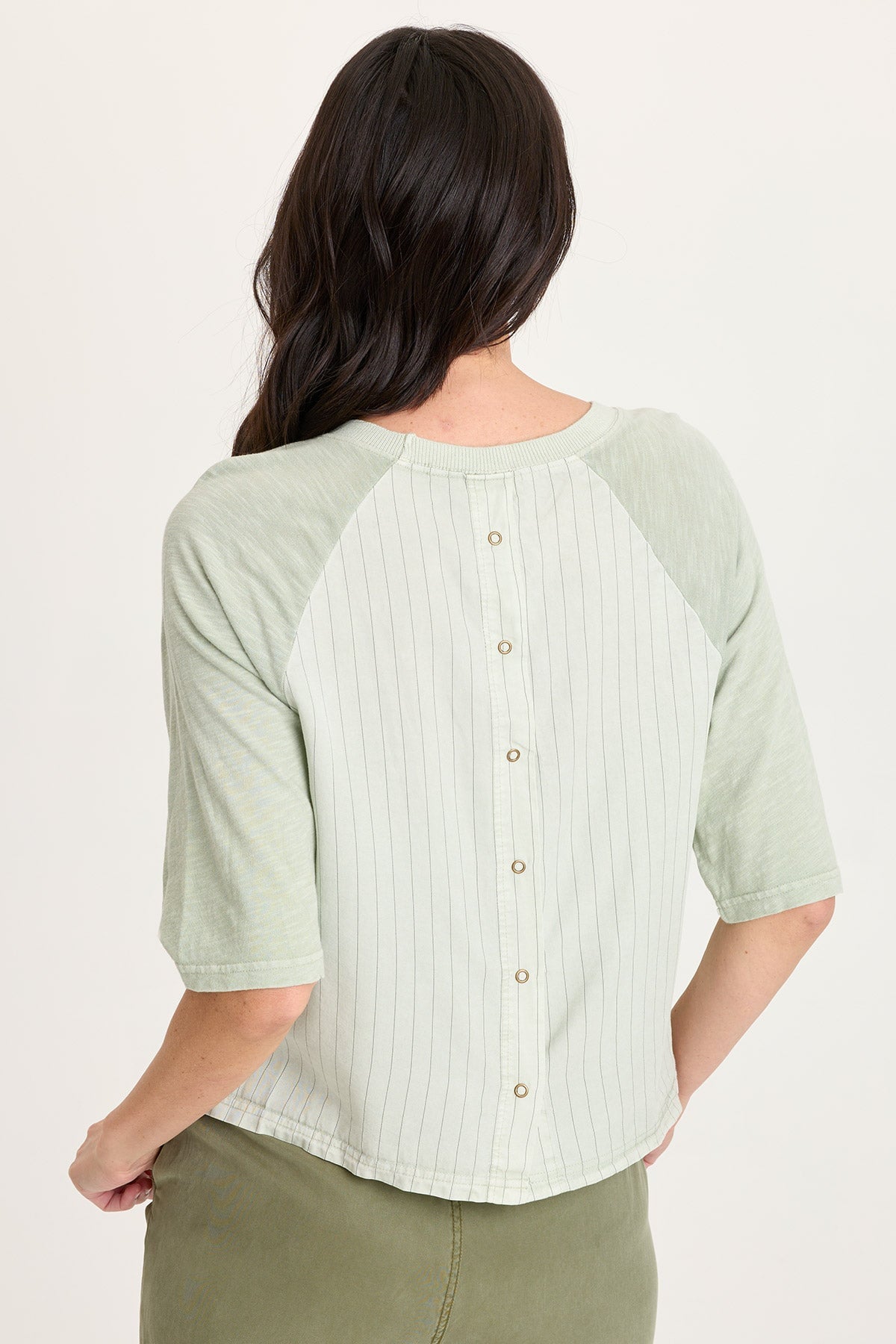 Jory Pinstripe Twill Raglan Short Sleeve Top Tradewind Pigment - XCVI