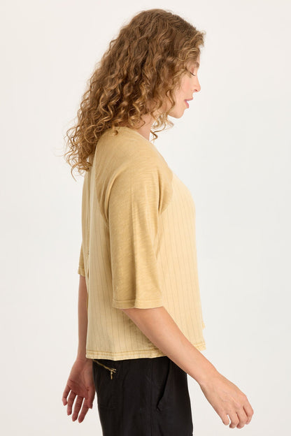 Jory Pinstripe Twill Raglan Short Sleeve Top Raffia Pigment - XCVI