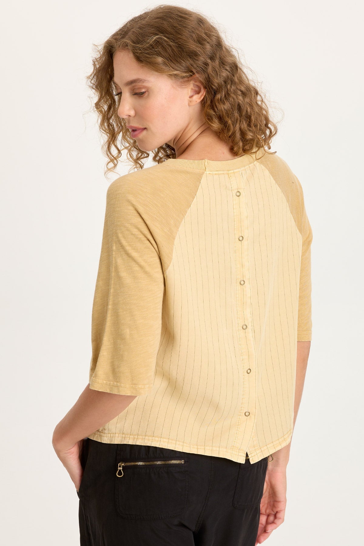 Jory Pinstripe Twill Raglan Short Sleeve Top Raffia Pigment - XCVI