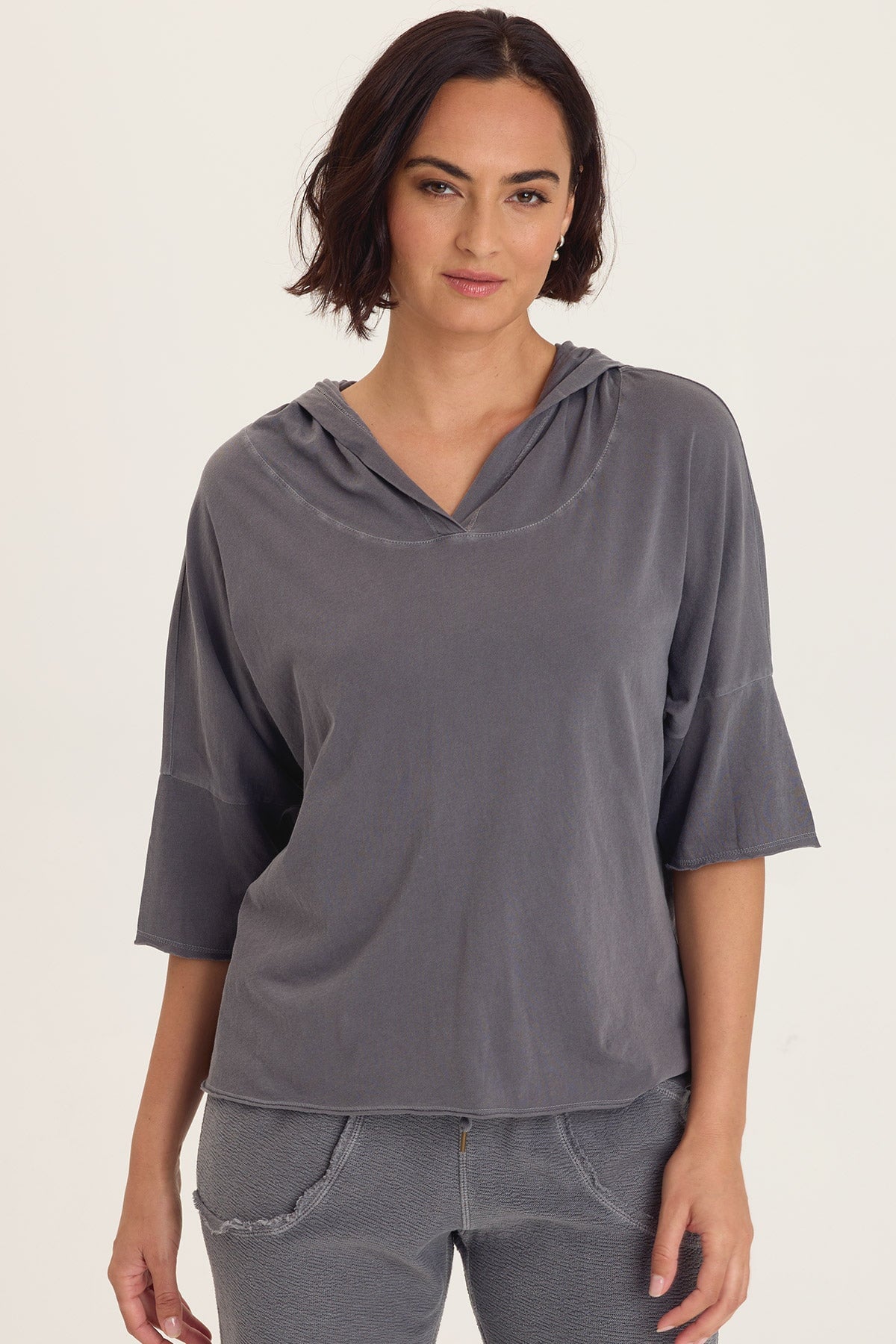 Wearables Coen Jersey Longer Short Sleeve Hooded Tee Nebulous Pigment - XCVI