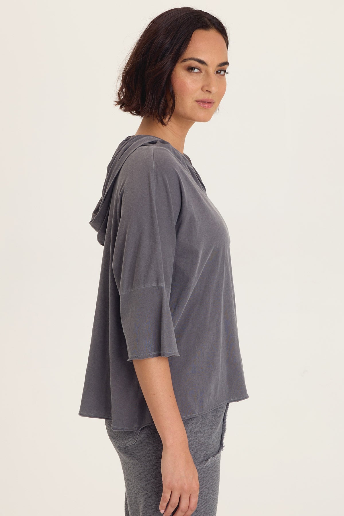 Wearables Coen Jersey Longer Short Sleeve Hooded Tee Nebulous Pigment - XCVI