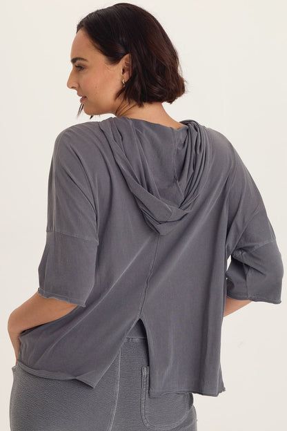 Wearables Coen Jersey Longer Short Sleeve Hooded Tee Nebulous Pigment - XCVI