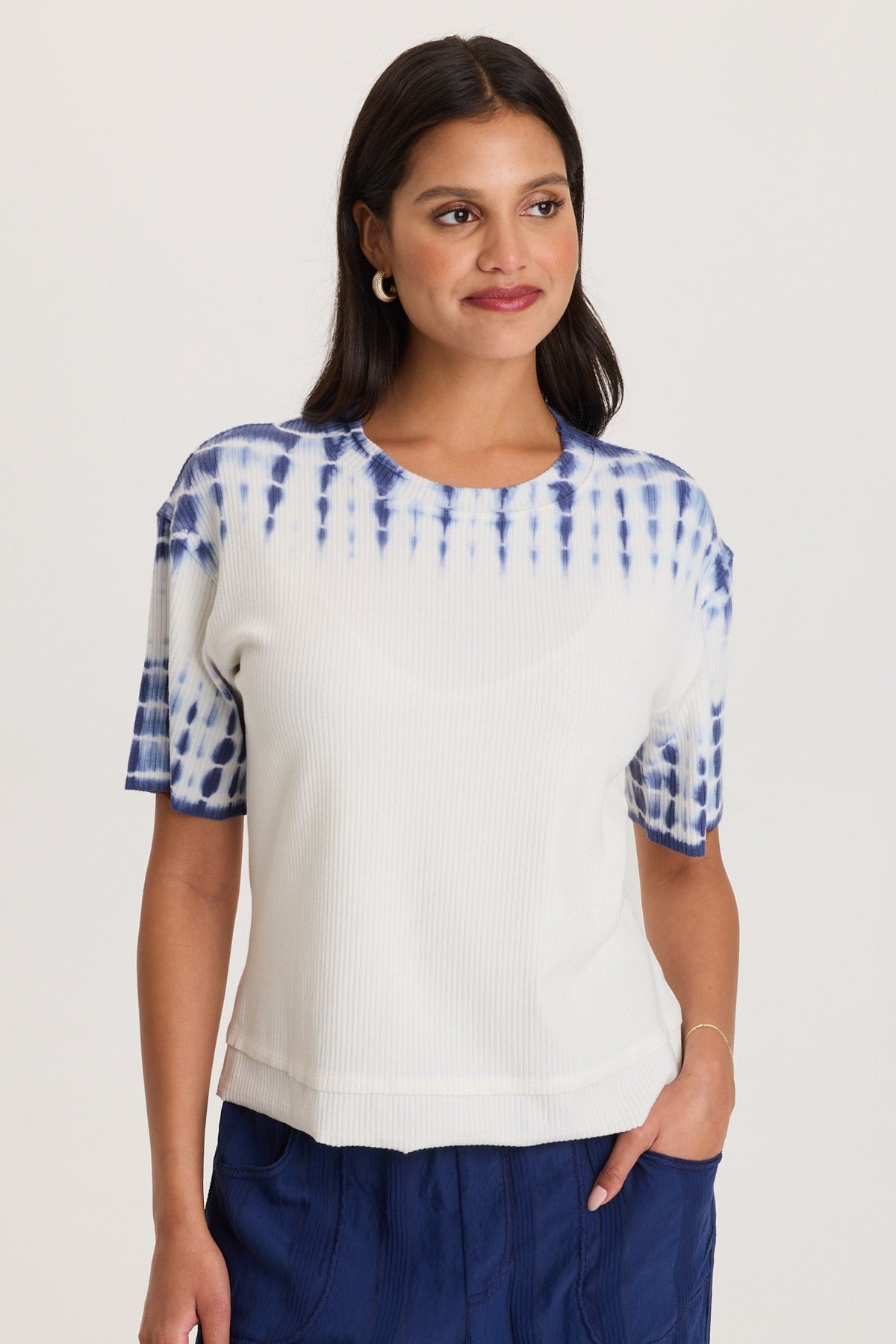 Drop Shoulder Double Raw Edge Hem Longer Short Sleeve Cairns Tee Anomalous Wash Anchor - XCVI