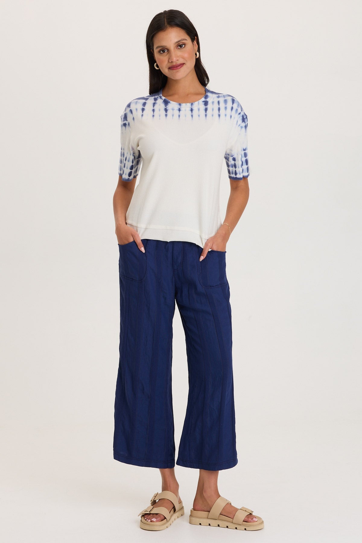 Drop Shoulder Double Raw Edge Hem Longer Short Sleeve Cairns Tee Anomalous Wash Anchor - XCVI