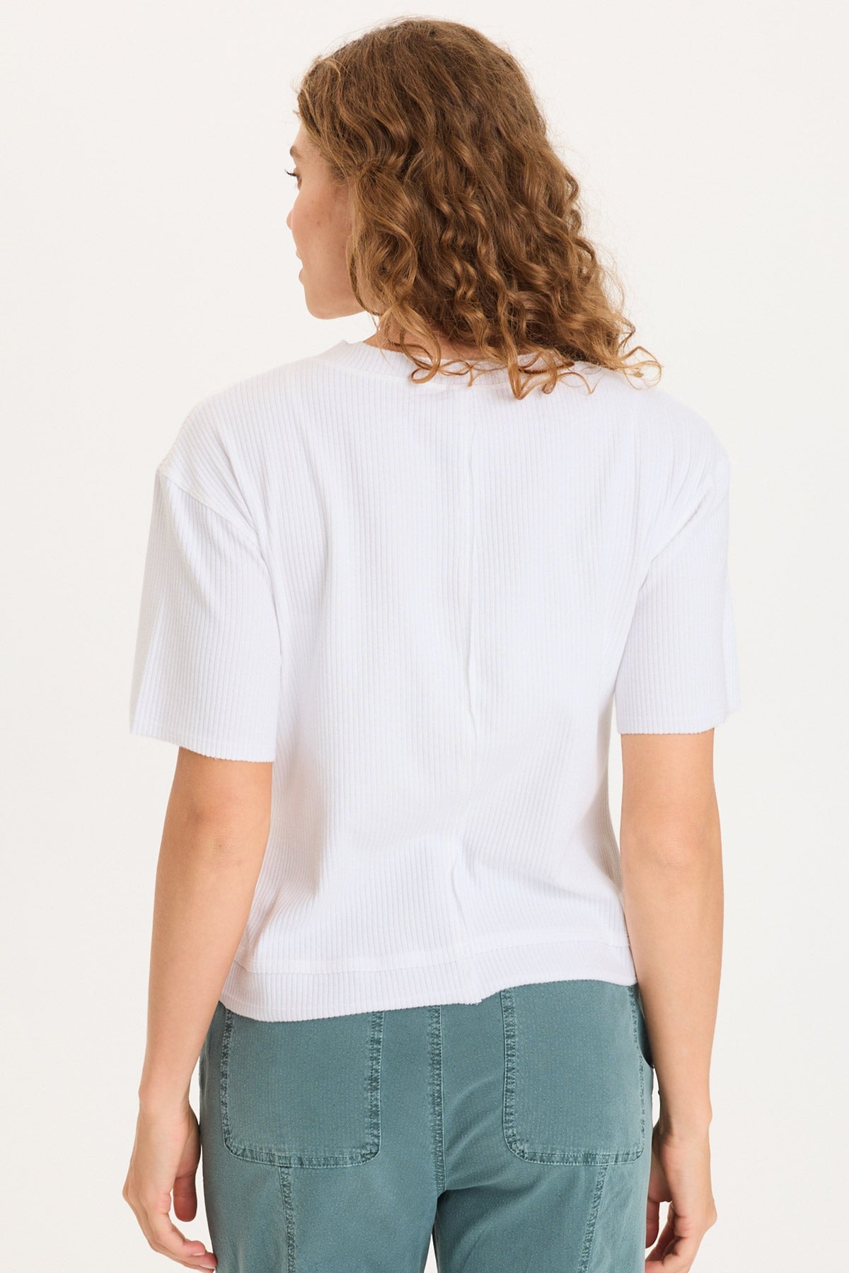 Drop Shoulder Double Raw Edge Hem Longer Short Sleeve Cairns Tee White - XCVI