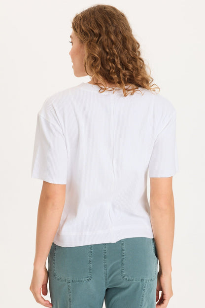 Drop Shoulder Double Raw Edge Hem Longer Short Sleeve Cairns Tee White - XCVI