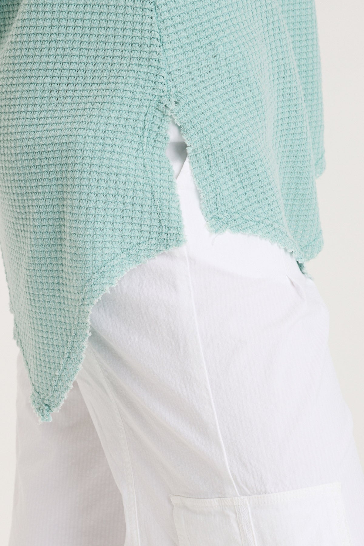 Imrie Off-Shoulder Asymmetrical Hem and Sleeves Boat Neck Top Distress Wash Feldspar - XCVI