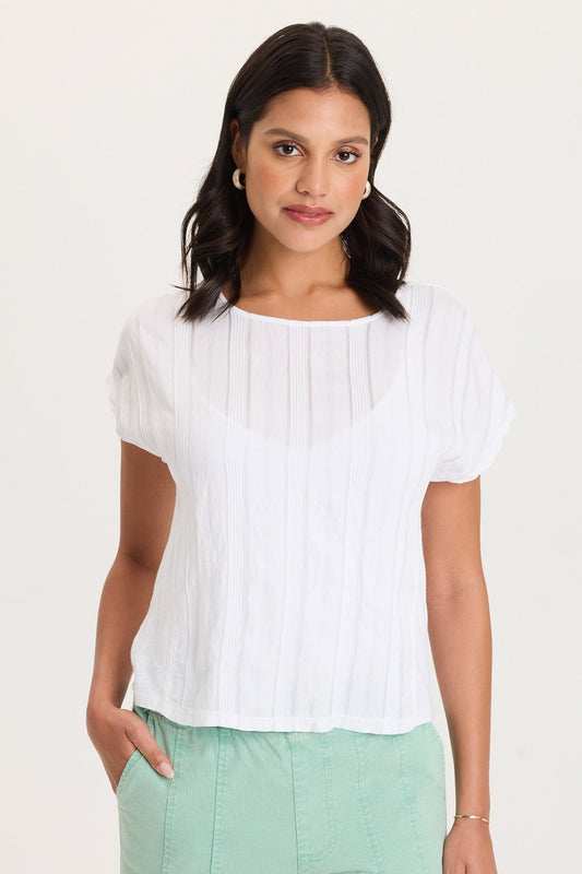 Textured Stripe Front Jersey Back Classic Fit Adgar Tee White - XCVI