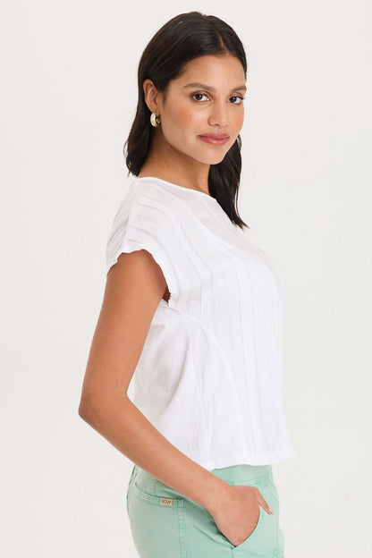 Textured Stripe Front Jersey Back Classic Fit Adgar Tee White - XCVI