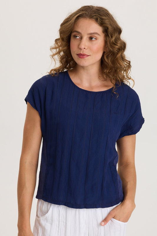 Textured Stripe Front Jersey Back Classic Fit Adgar Tee Hague Blue Pigment - XCVI