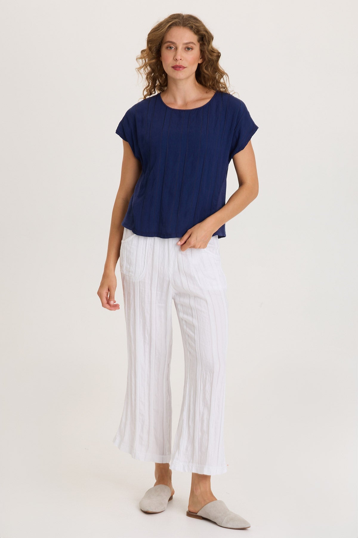 Textured Stripe Front Jersey Back Classic Fit Adgar Tee Hague Blue Pigment - XCVI