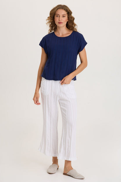 Textured Stripe Front Jersey Back Classic Fit Adgar Tee Hague Blue Pigment - XCVI