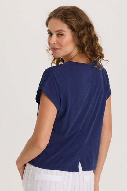 Textured Stripe Front Jersey Back Classic Fit Adgar Tee Hague Blue Pigment - XCVI