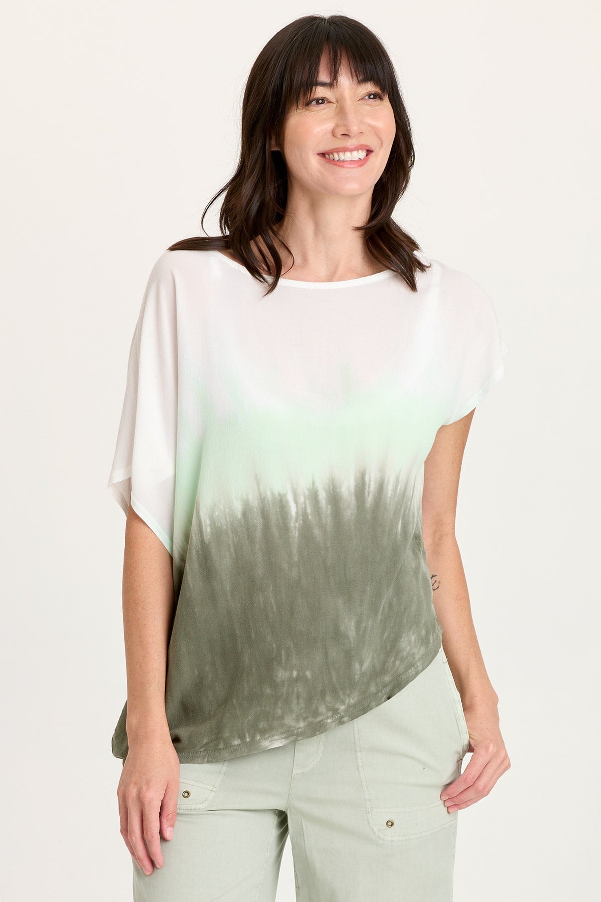 Helmi Asymmetrical Hem and Sleeve Crepe Top Paradox Wash Deft - XCVI