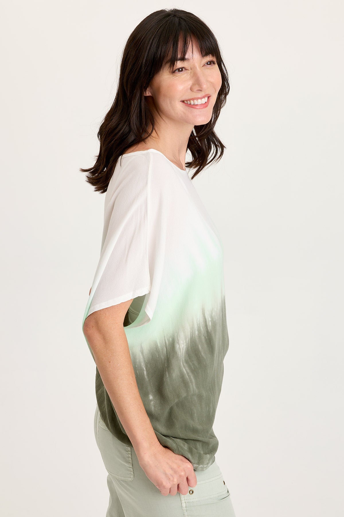 Helmi Asymmetrical Hem and Sleeve Crepe Top Paradox Wash Deft - XCVI