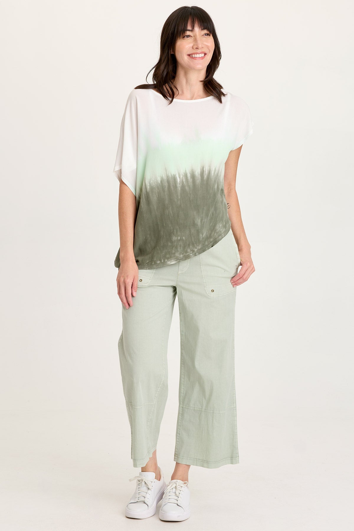 Helmi Asymmetrical Hem and Sleeve Crepe Top Paradox Wash Deft - XCVI