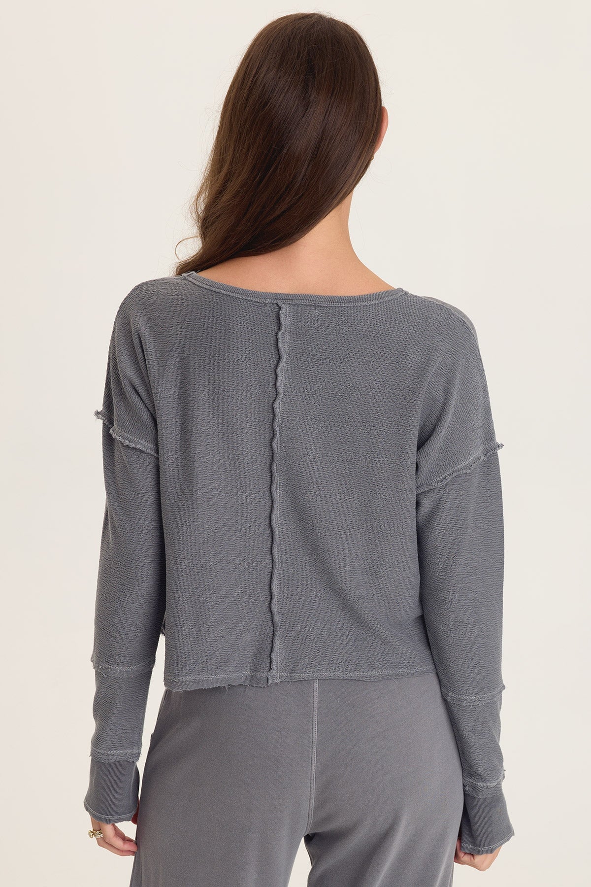 Wearables Annika Long Sleeve Boat Neck Crepe Knit Top Nebulous Pigment - XCVI