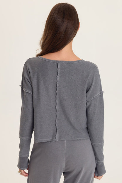 Wearables Annika Long Sleeve Boat Neck Crepe Knit Top Nebulous Pigment - XCVI