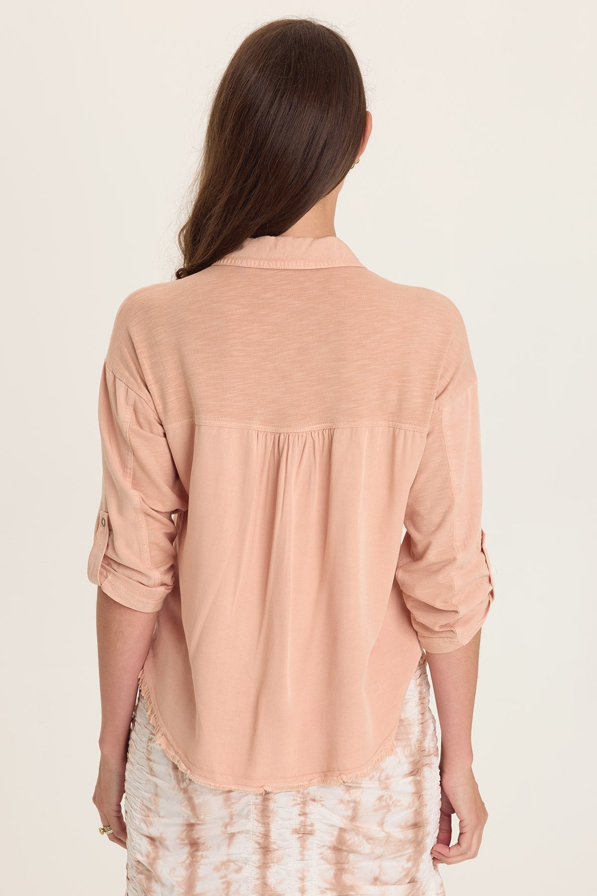 Wearables Knapp Distressed Twill 3/4-Sleeve Cargo Button-Up Burnished Caramel Pigment - XCVI