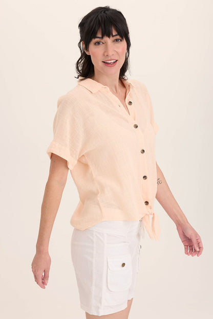 Wearables Teagan Gauze Button-Up Tie Top Antique Scroll - XCVI