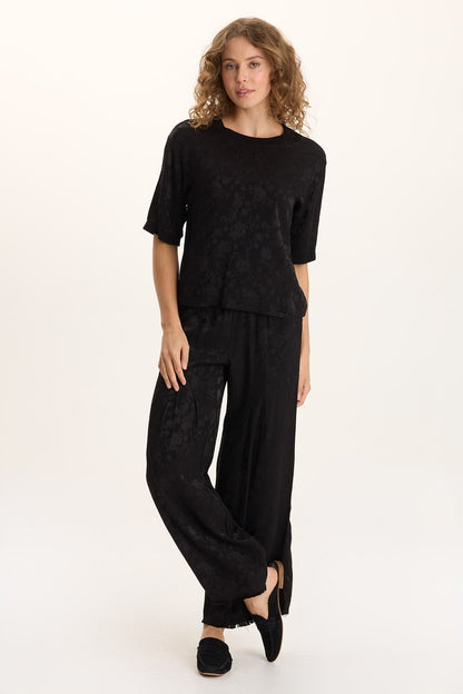 Chelan Textured Satin Embossed Relaxed Fit Top Black - XCVI