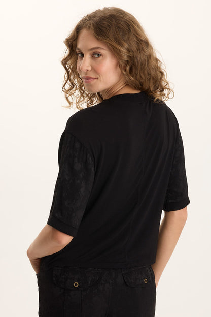 Chelan Textured Satin Embossed Relaxed Fit Top Black - XCVI