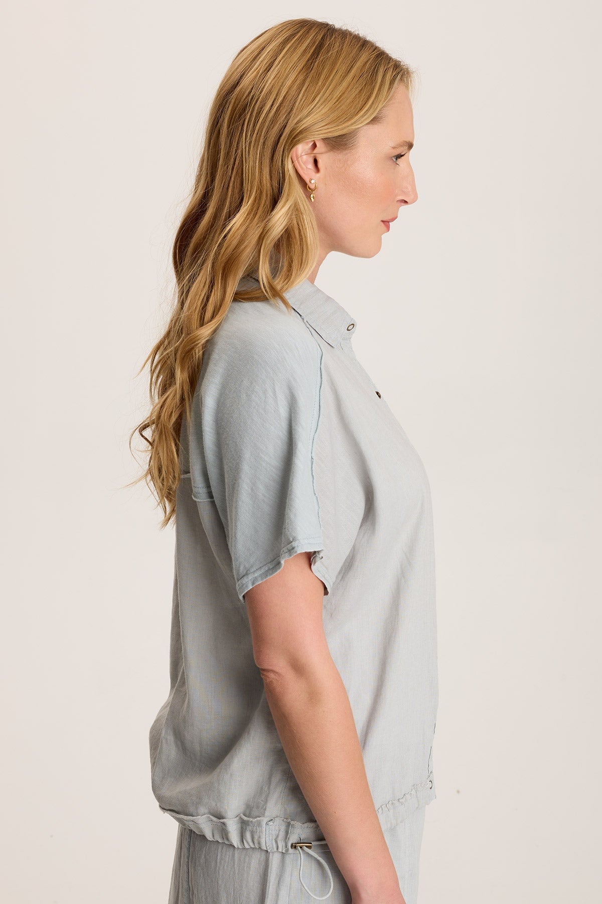 Inola Linen Cinched Button-Up Top Grey Marble - XCVI