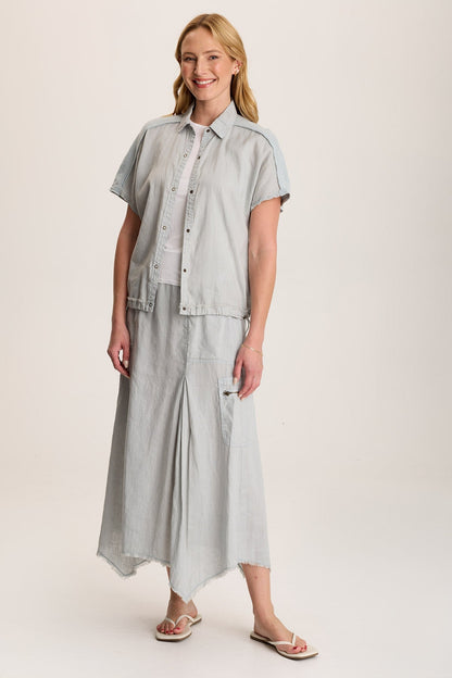 Inola Linen Cinched Button-Up Top Grey Marble - XCVI