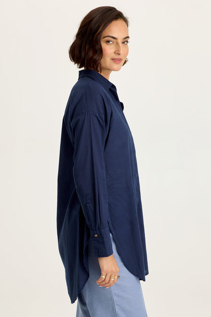 Wearables Ellard Cotton Voile High-Low Side-Slit Button-Up Blouse Airdale Pigment - XCVI