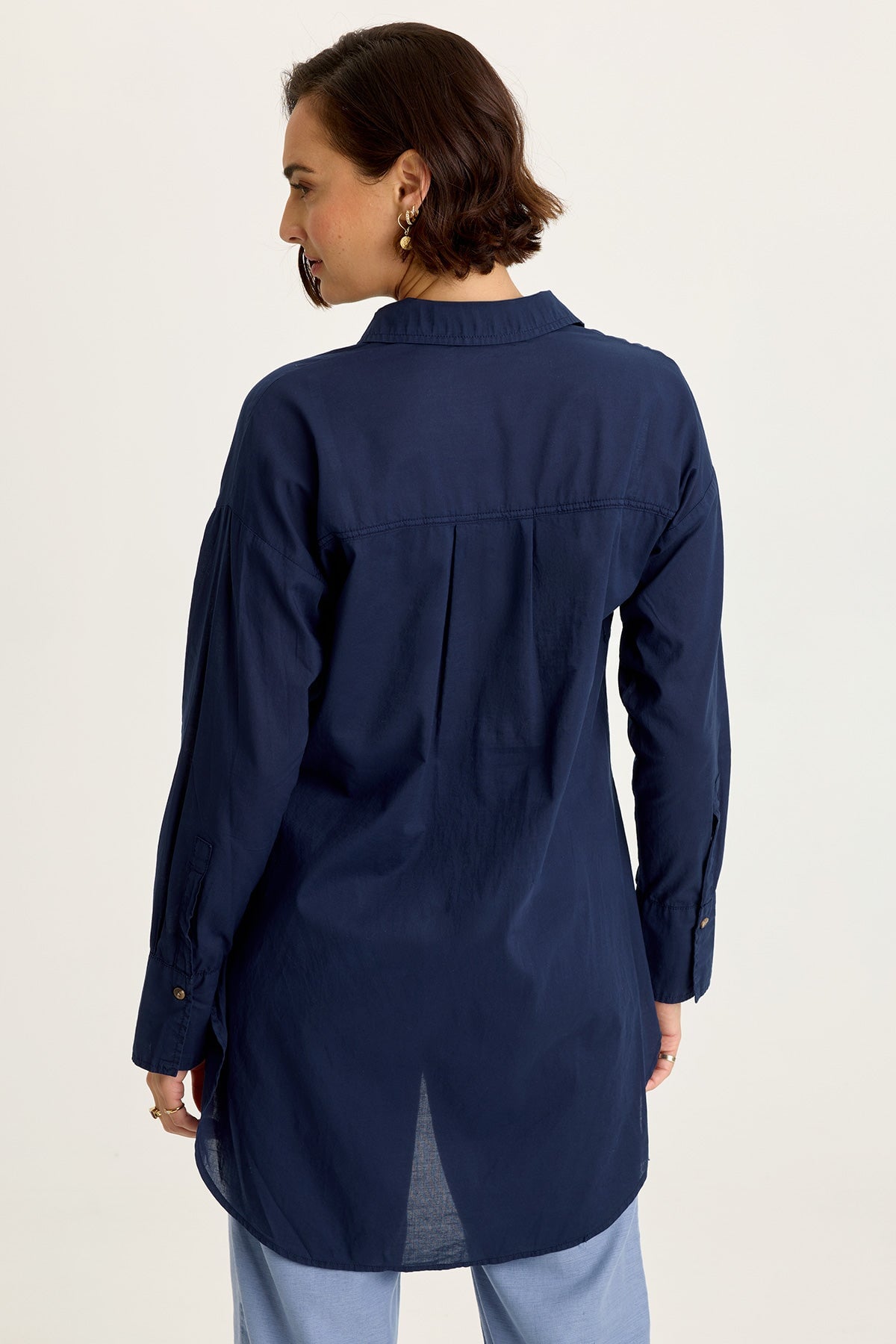 Wearables Ellard Cotton Voile High-Low Side-Slit Button-Up Blouse Airdale Pigment - XCVI