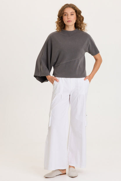Gilchrist Asymmetrcal Short and Long Sleeve Rib Top Magnetic Grey Pigment - XCVI