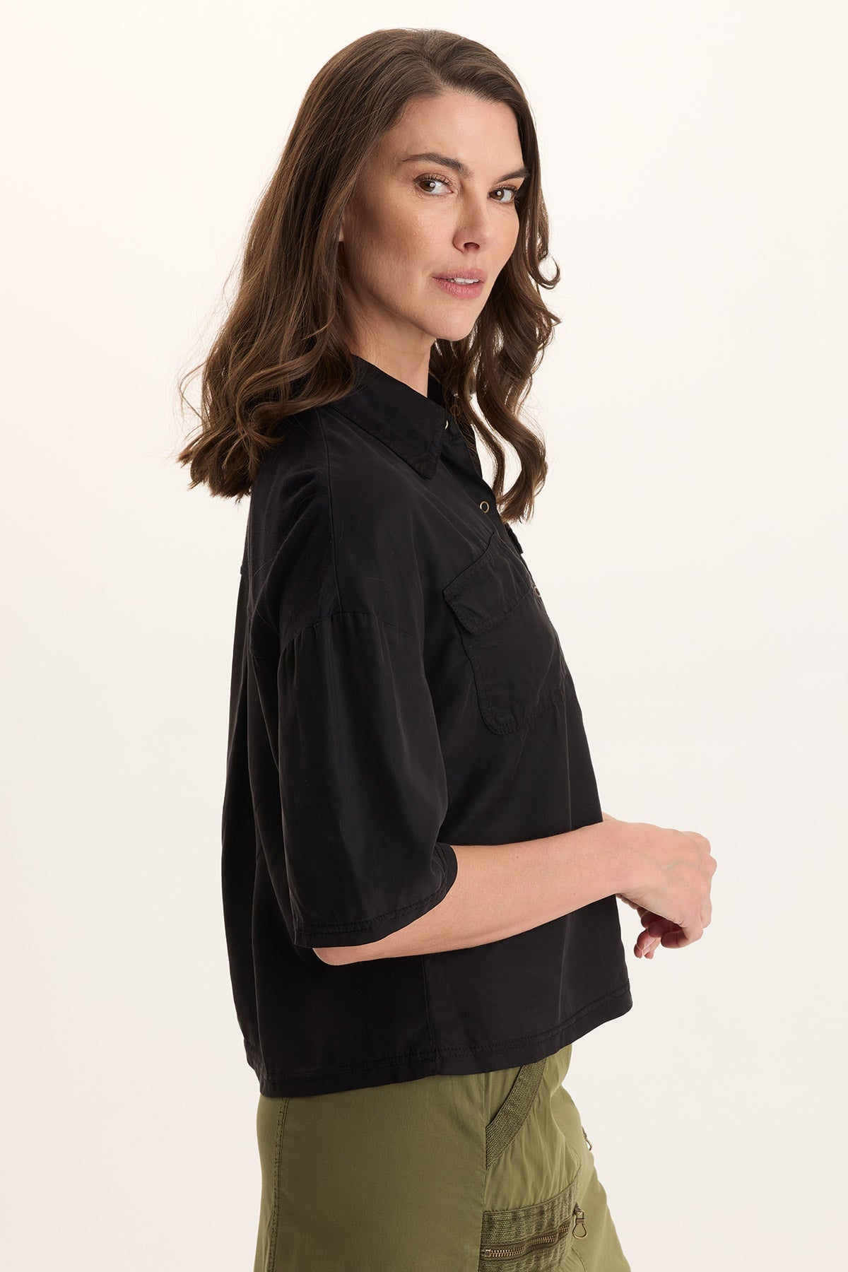 Tage Boxy Snap-Up Top Black - XCVI