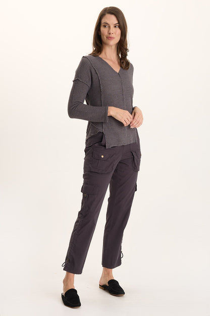 Arnie Thermal Asymmetrical Hem V-Neck Long-Sleeve Top Ashlar - XCVI