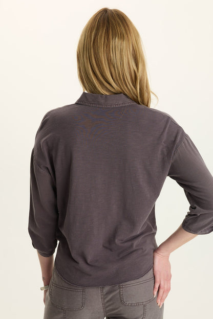 Wearables Tyrell Tie-Front Button-Up Charcoal - XCVI